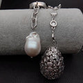 22'' Cultured White Rice Pearl CZ chain Necklace Keshi Pearl cubic zirconia micro pave  Teardrop Pendant sweater chain necklace