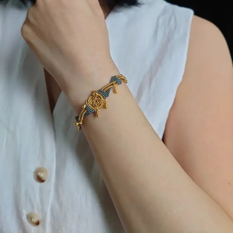 Intangible Cultural Heritage Ancient Method Handmade Gold Engraving Rope Dragon Year Four Seasons Safe Bracelet Ethnic Chinese