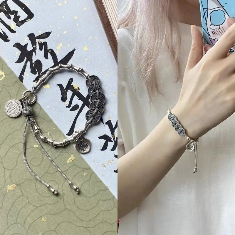 Five Emperors Money Mountain Ghost Spending Jewelry Hand-woven Hand Rope High-grade Bamboo Chinese Style Guofeng Couple Bracelet