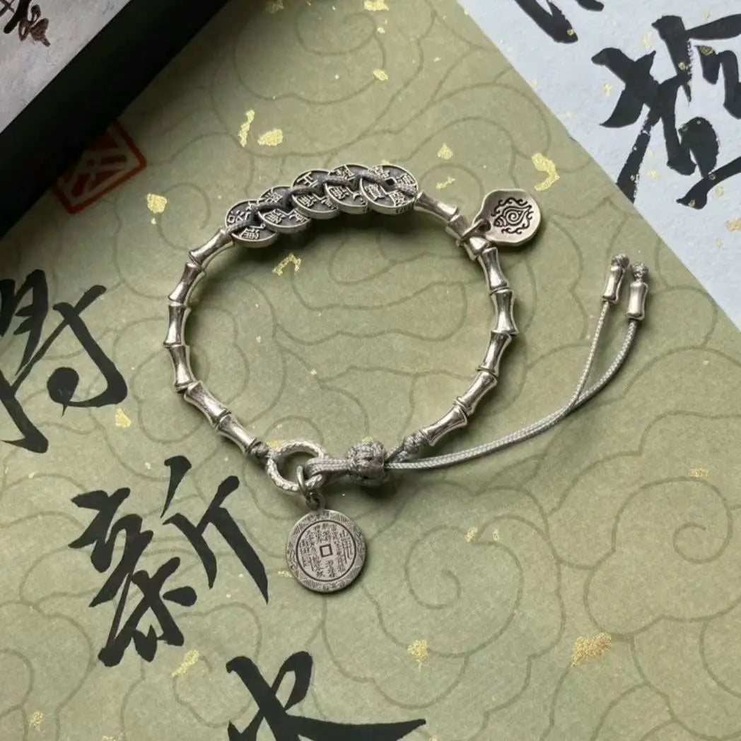 Five Emperors Money Mountain Ghost Spending Jewelry Hand-woven Hand Rope High-grade Bamboo Chinese Style Guofeng Couple Bracelet