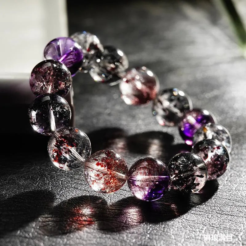 Natural Brazilian Collectible Begonia Flower Super Seven Venom Crystal Bracelet Red Super Gold Strawberry Girl Gift